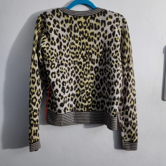 Lisa Todd Cashmere Leopard Piped Sweater Neon Stripe - Picture 8 of 9